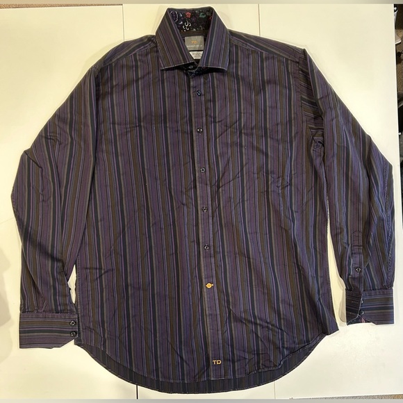 Thomas Dean TD Mens Designer Blue Striped Casusl - Picture 1 of 4